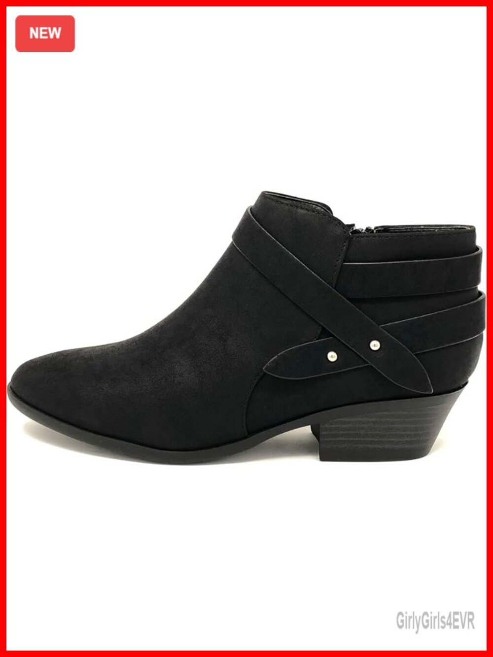 Faux Leather Ankle Bootie Block Heel Multi Strap Closed Toe